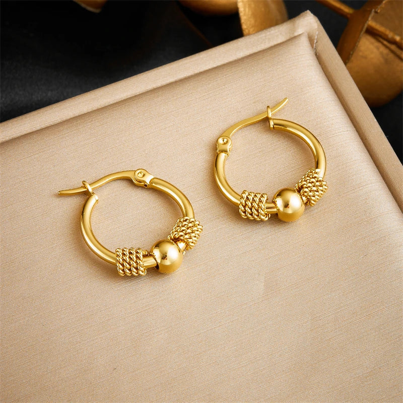 Elegant Hollow Circle Earrings Gold Stainless Steel Women 2024