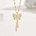 Elegant Butterfly Necklace Zircon Tassel Titanium Steel Women
