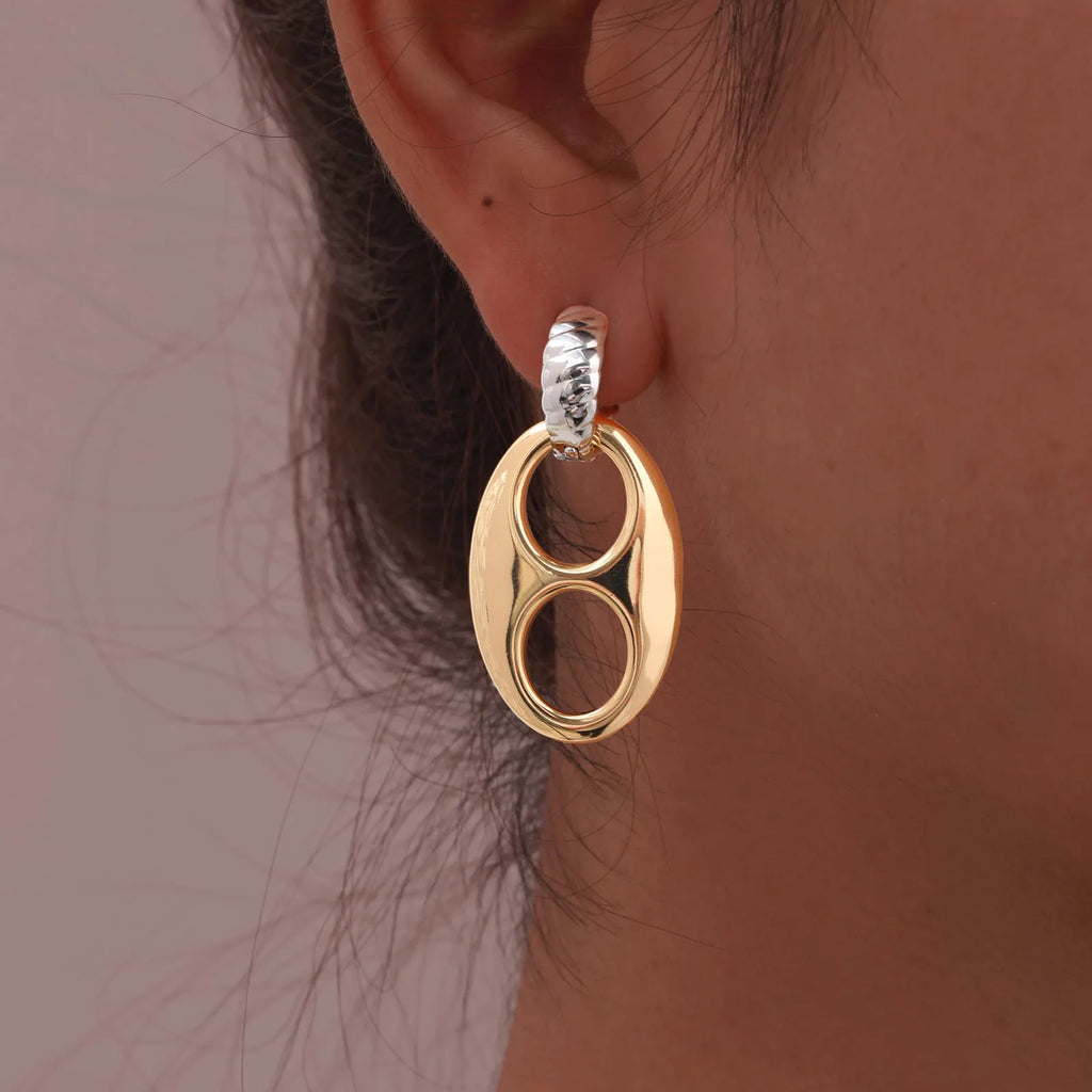 Double Circle Hoop Earrings 14K Gold Stainless Steel Chunky Women