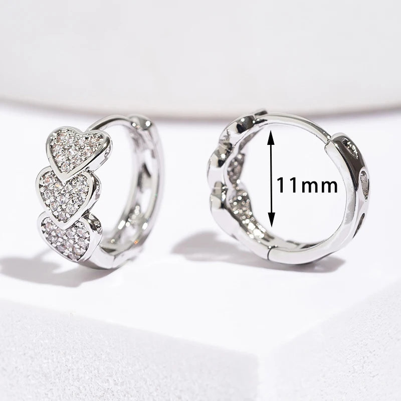 Gold Plated Heart Zircon Hoop Earrings Stainless Steel Trendy Jewelry