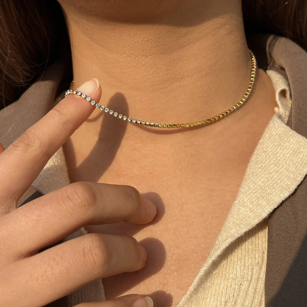 Bold Iced Out Necklace Bracelet Set Stainless Steel Women