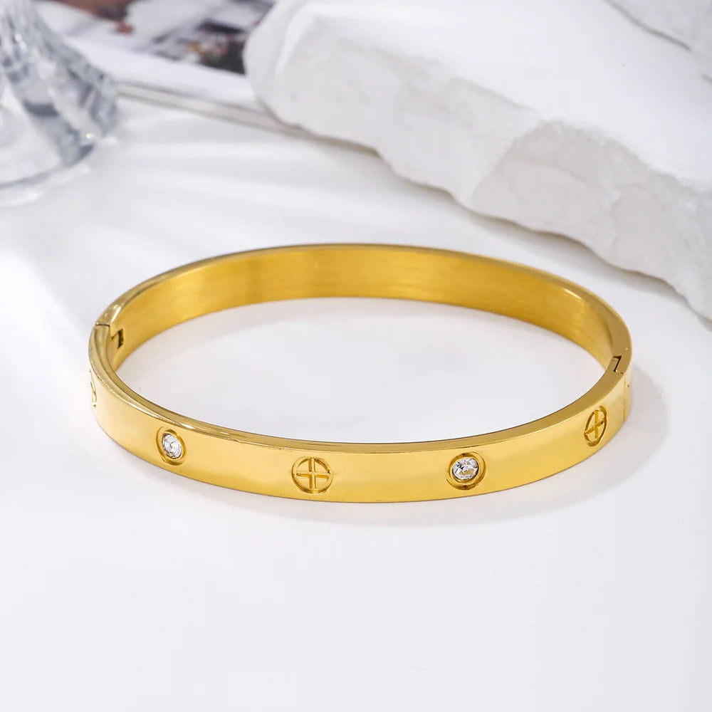 Waterproof Stainless Steel Cross Bangle Bracelet Luxury Women Gift