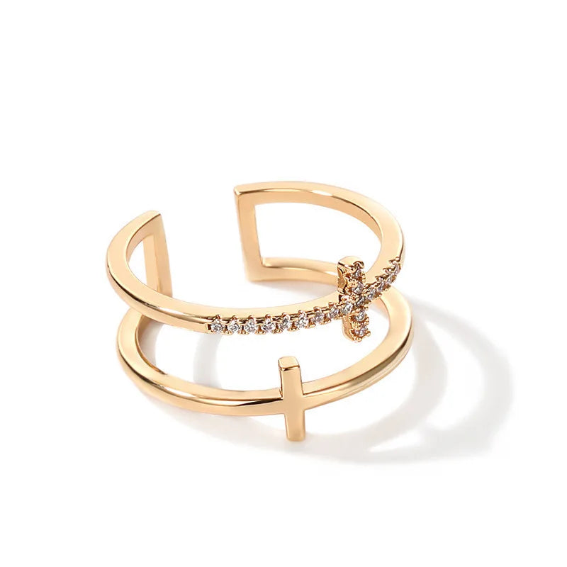 Minimalist Cross Open Ring Gold Silver Adjustable Women Ring