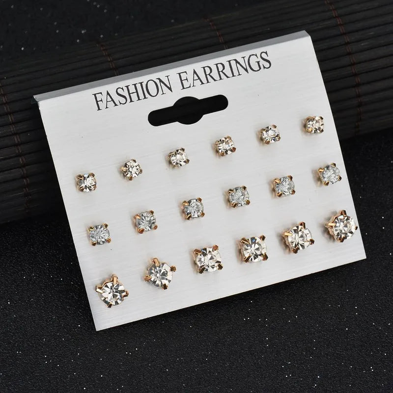 Bohemian Pearl Earrings Set 12 Pairs Geometric Women Jewelry
