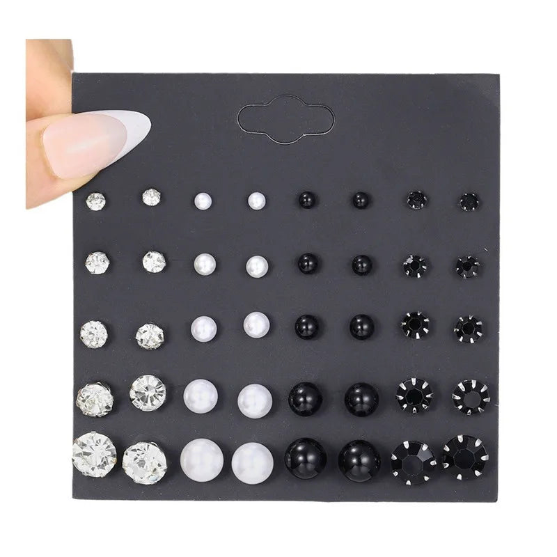 Bohemian Pearl Earrings Set 12 Pairs Geometric Women Jewelry