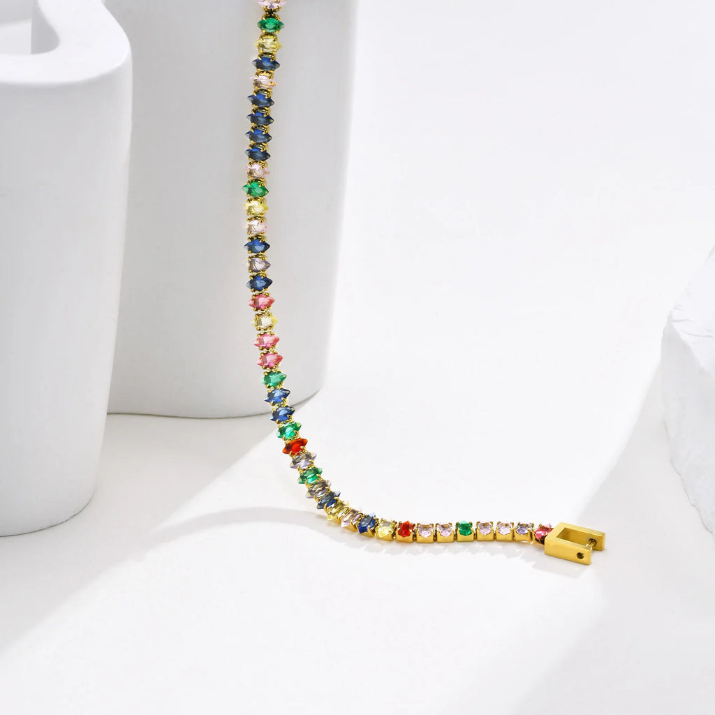 Colorful CZ Tennis Bracelet Stainless Steel Women Gift Jewelry