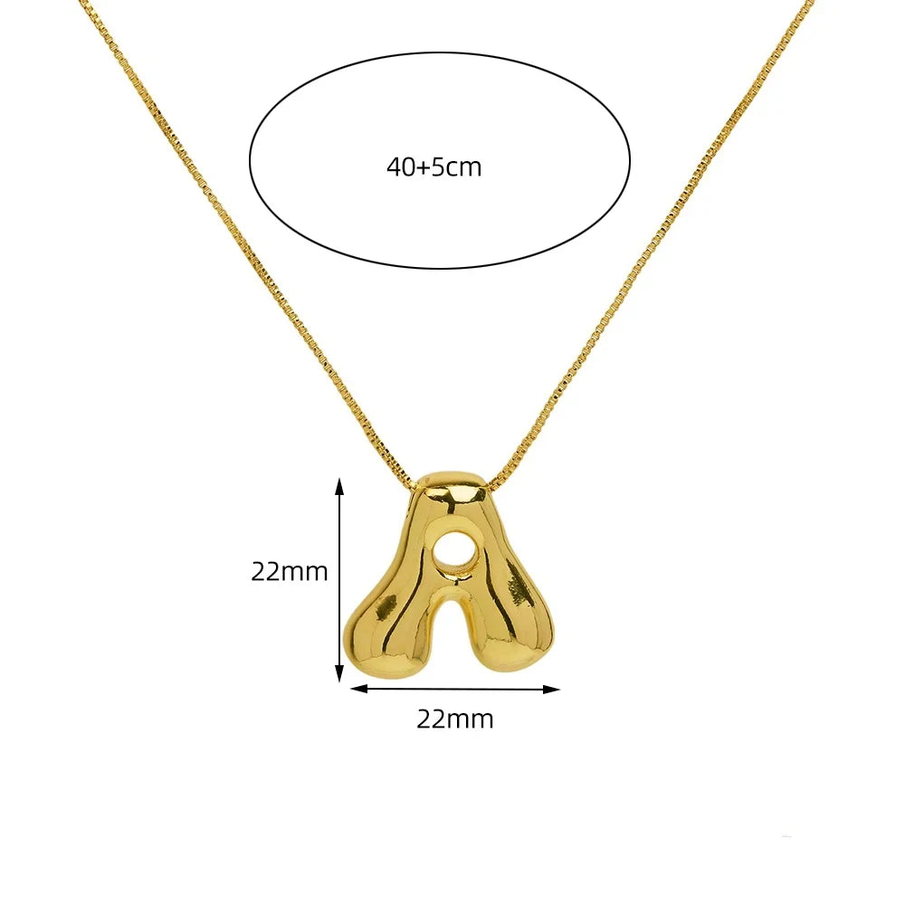 Trendy Bubble Letter Necklace Gold Initial Pendant Women
