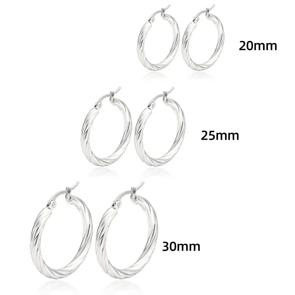 3 Pairs Twist Hoop Earrings Stainless Steel Waterproof Huggie Women