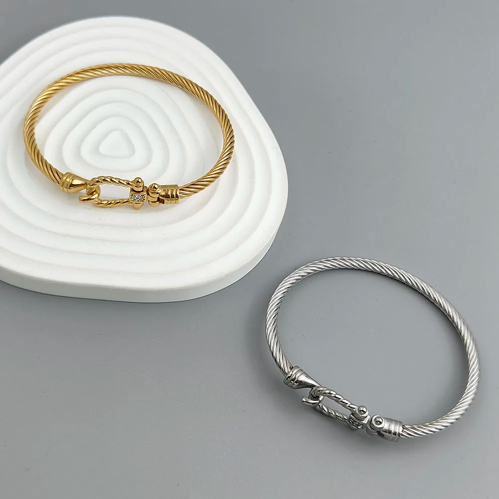 18K Gold Horseshoe Wire Bracelet Stainless Steel Waterproof Couple