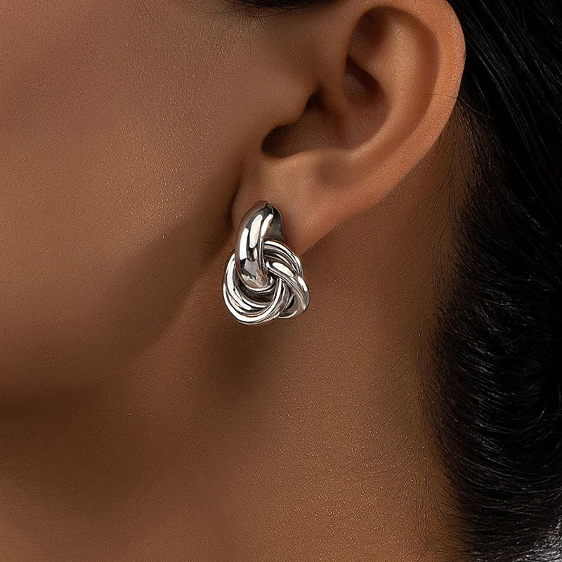 Elegant Knot Earrings Gold Silver Shiny Hoop Women Accessories