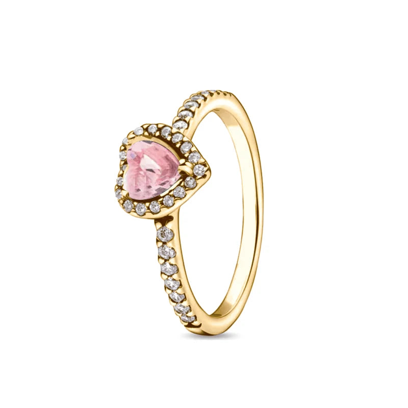 Elegant Gold Ring Sun Heart Bow 925 Silver Women Jewelry