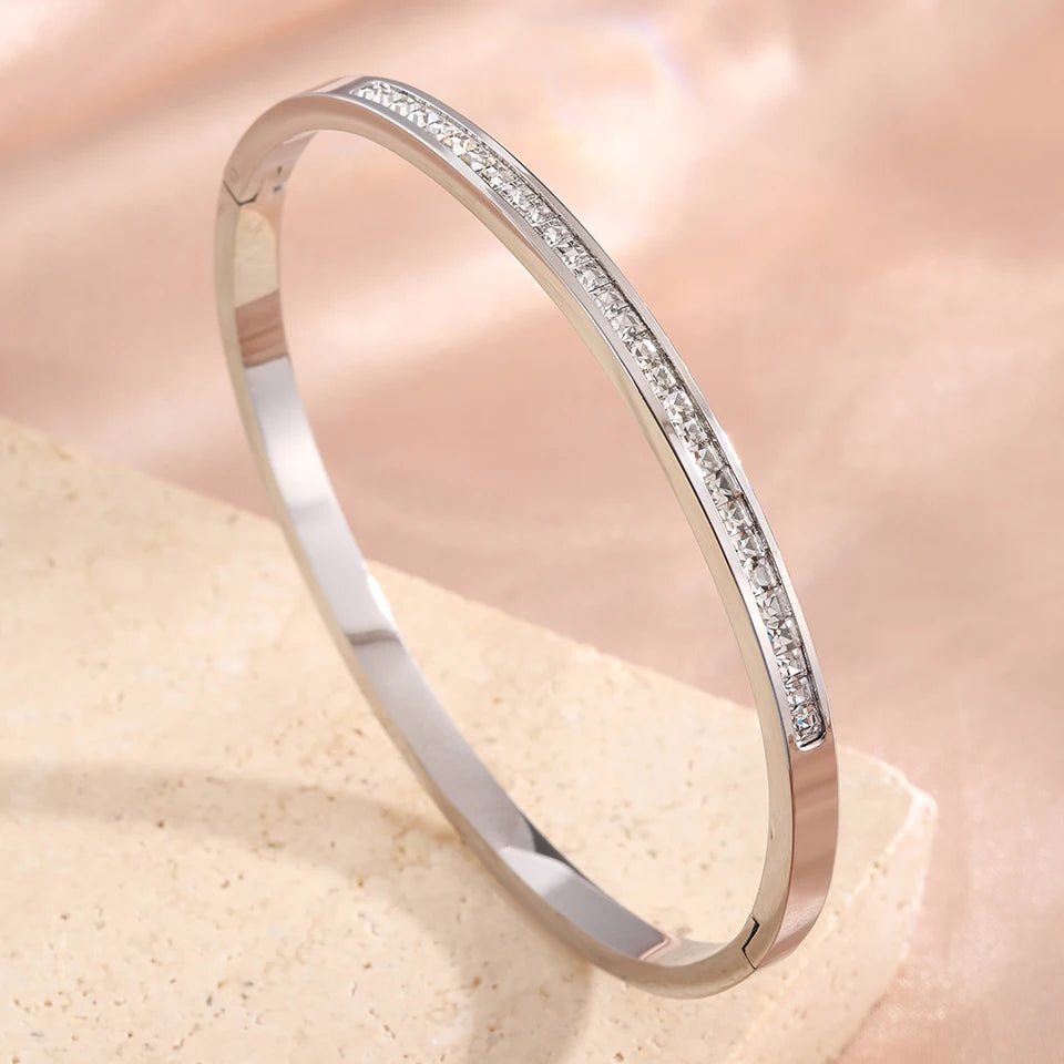Square Zircon Bracelet Stainless Steel Minimalist Women Jewelry