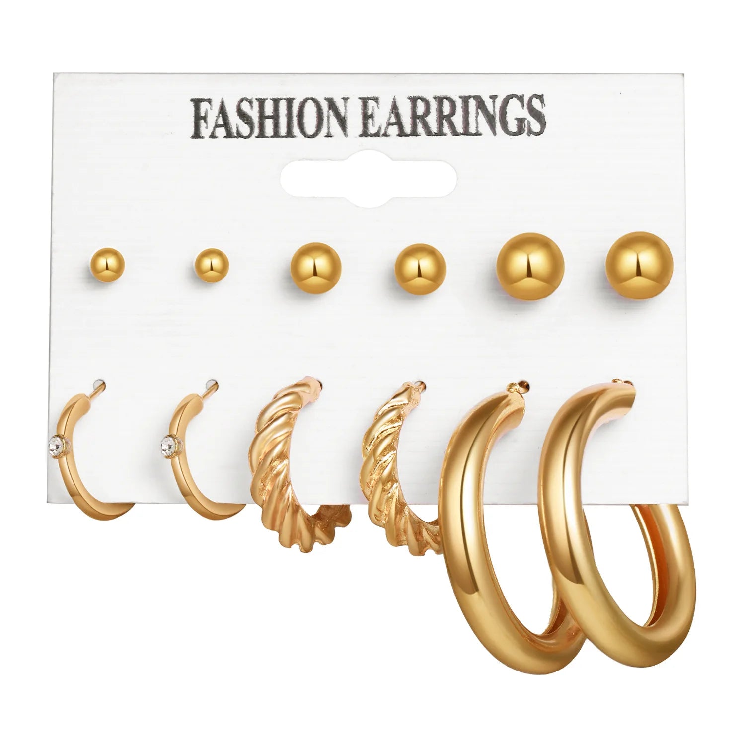 Stylish Boho Earring Set Big Hoops Pearl Square Heart Zircon Design