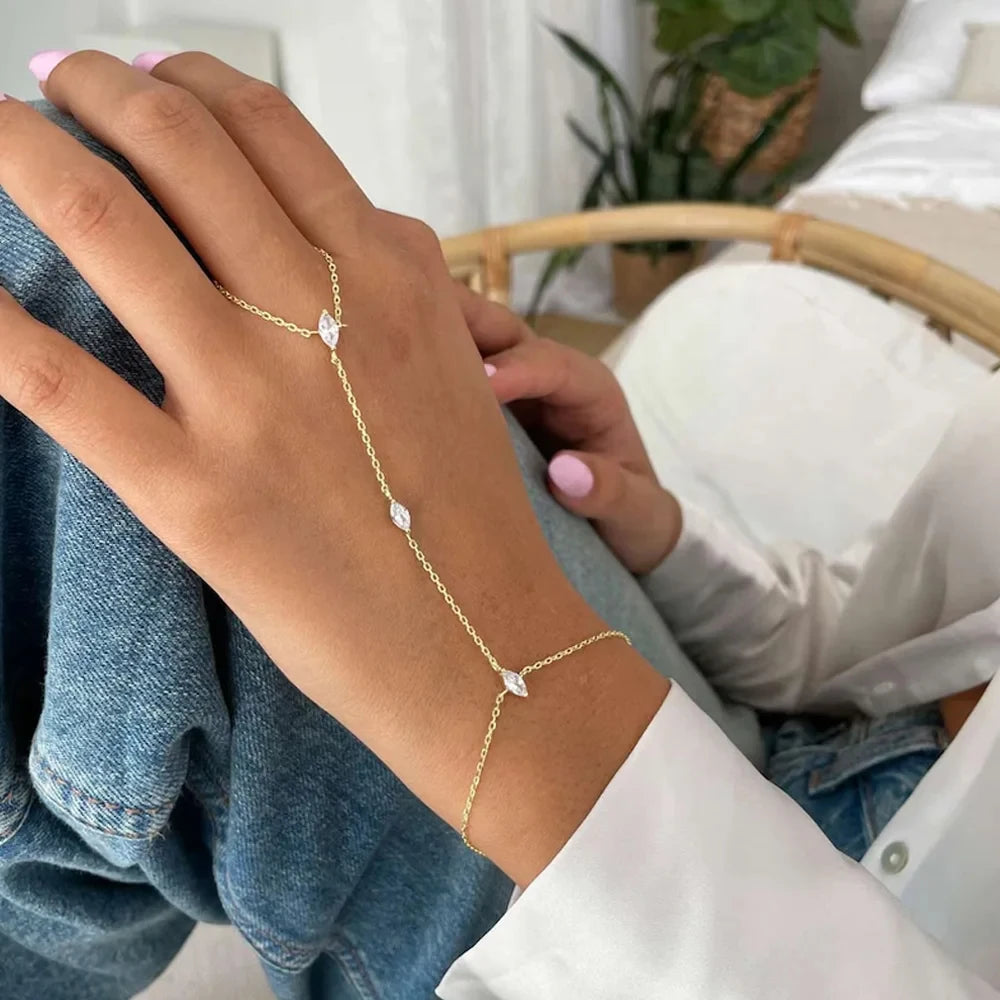 Bohemian Rhombus Crystal Hand Chain Bracelet Thin Finger Jewelry