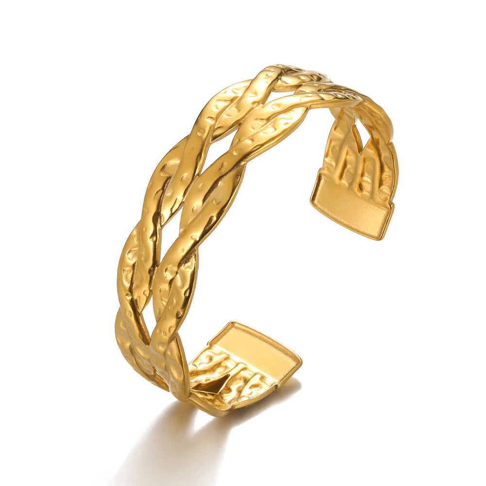 Gold Flower Cuff Bracelet Stainless Steel Floral Bangle for Women