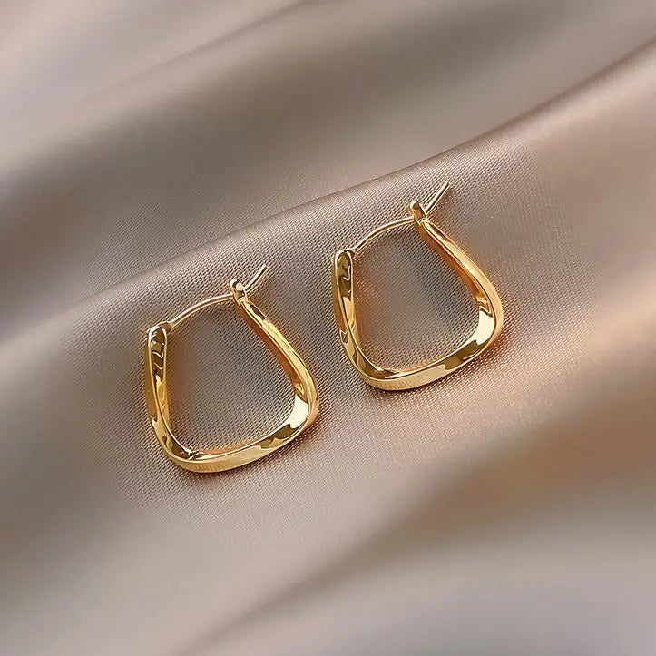 Gold Geometric U-Shaped Twisted Square Hoop Earrings for Women Trendy