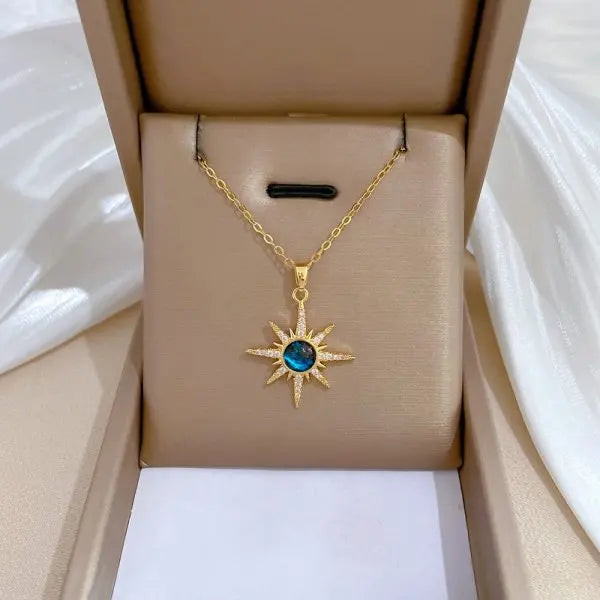 Zircon Butterfly Tassel Necklace Moon Flower Stainless Steel Women