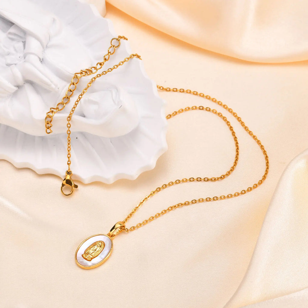 Elegant Guadalupe Mary Pendant Necklace with Sparkling Zircon Inlay