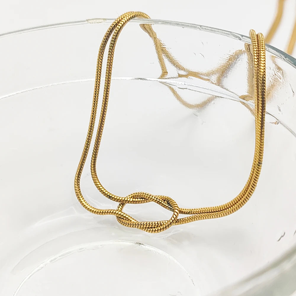 Minimalist Snake Chain Necklace Knotted Gold Women Jewelry