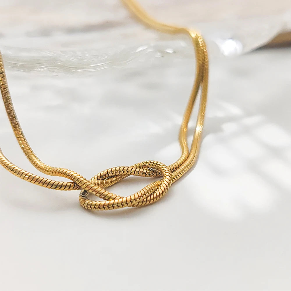 Minimalist Snake Chain Necklace Knotted Gold Women Jewelry