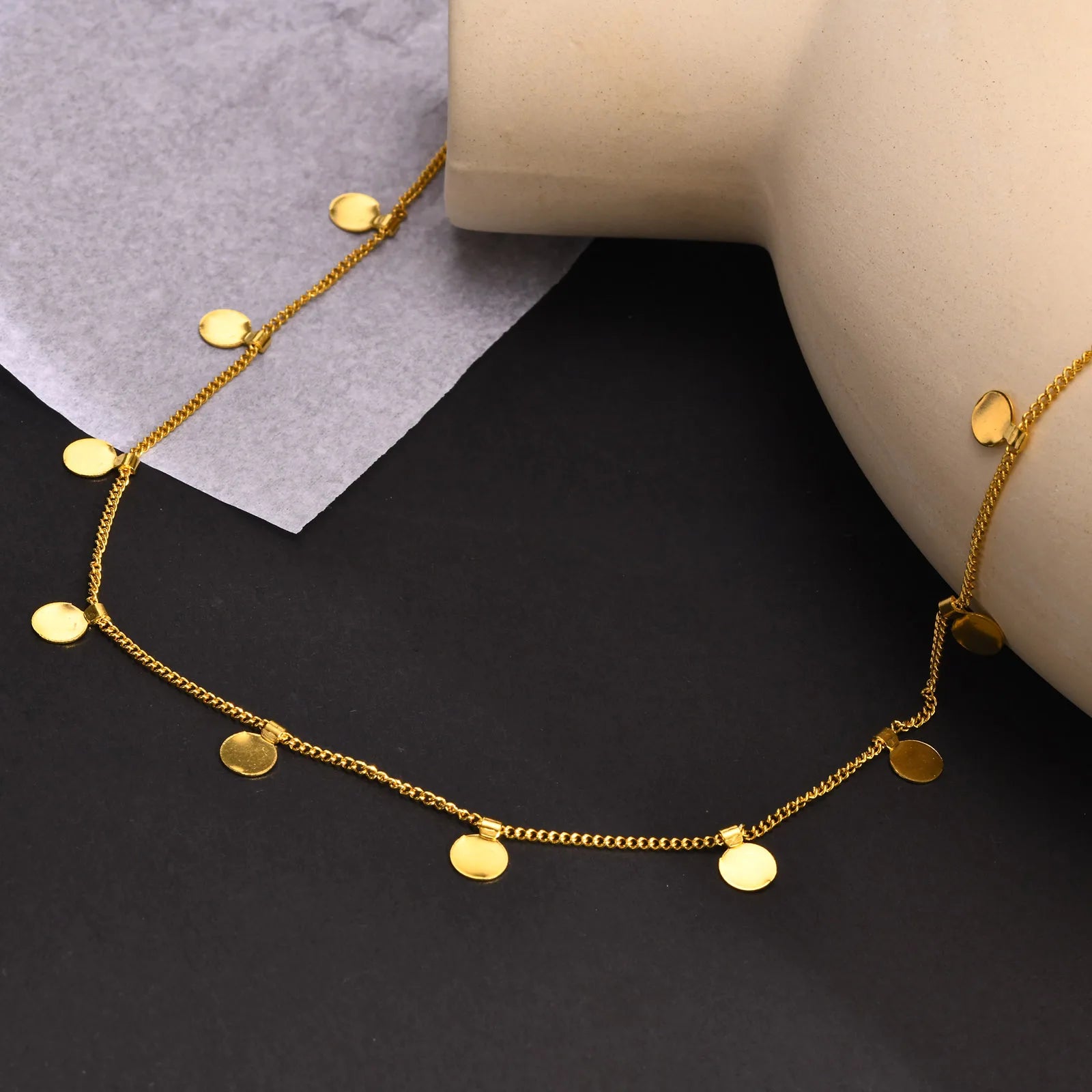Delicate Multi Coin Disc Necklace Gold Stainless Steel Waterproof