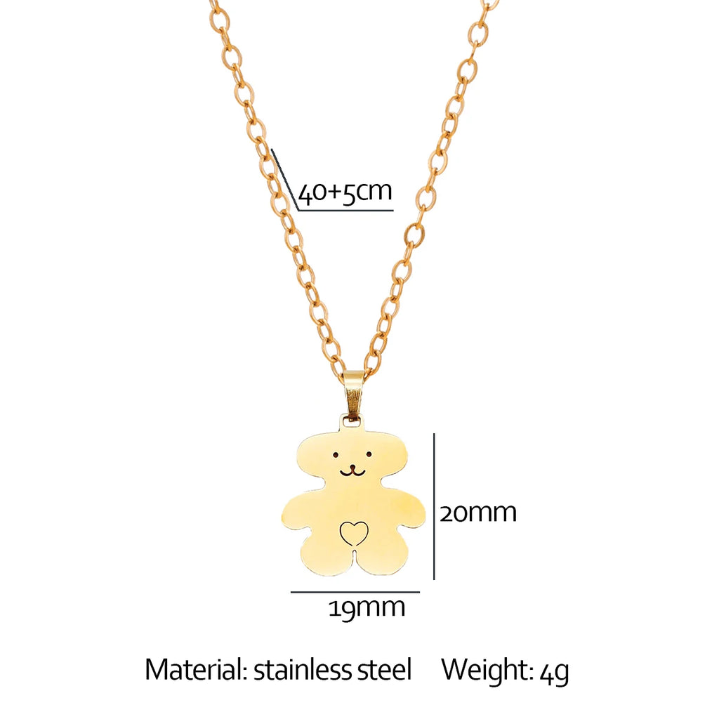 Bear Pendant Necklace Gold Plated Stainless Steel Cute Style