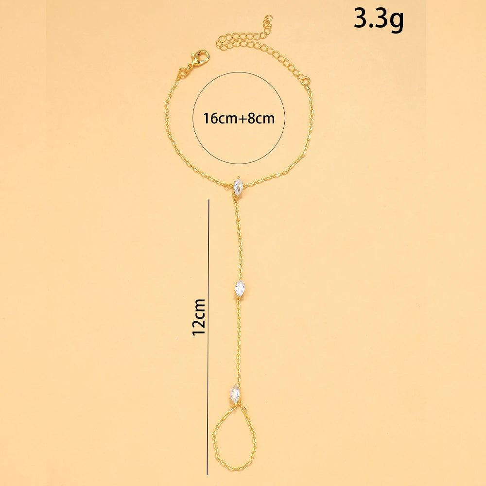 Bohemian Rhombus Crystal Hand Chain Bracelet Thin Finger Jewelry