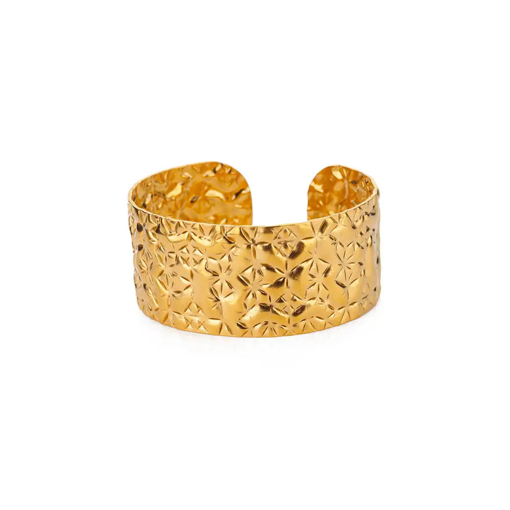 Gold Flower Cuff Bracelet Stainless Steel Floral Bangle for Women
