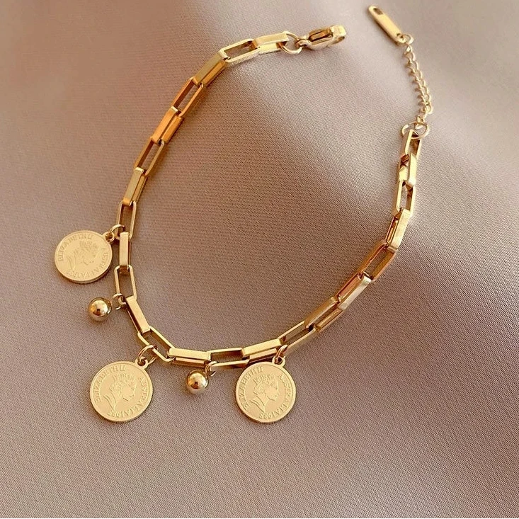 Paperclip Chain Bracelet 18K Gold Stainless Steel Adjustable Women
