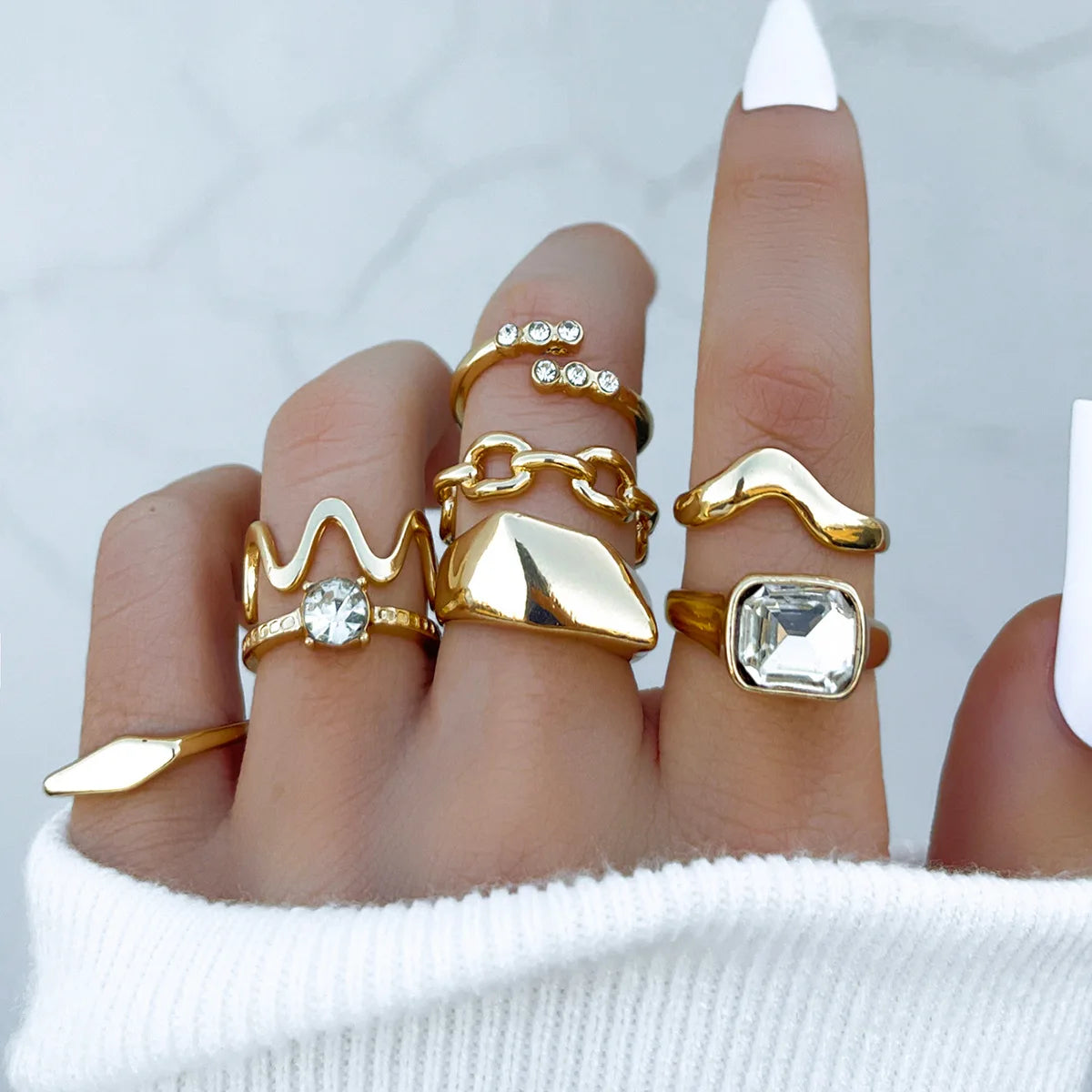 Trendy 21Pcs Gold Ring Set Vintage Geometric Hollow Design Women