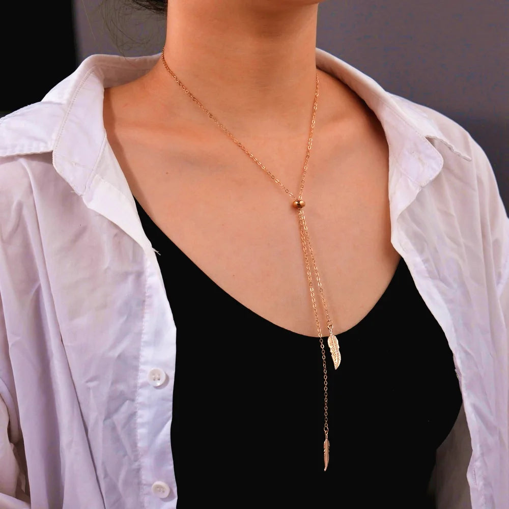 Simple Pearl Tassel Necklace Silver Tone Adjustable Clavicle Chain