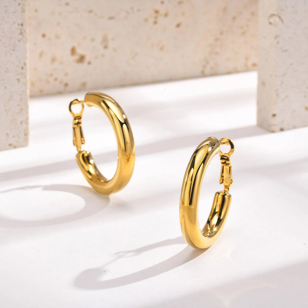 18K Gold Hoop Earrings 30-50mm Stainless Steel Minimalist Women