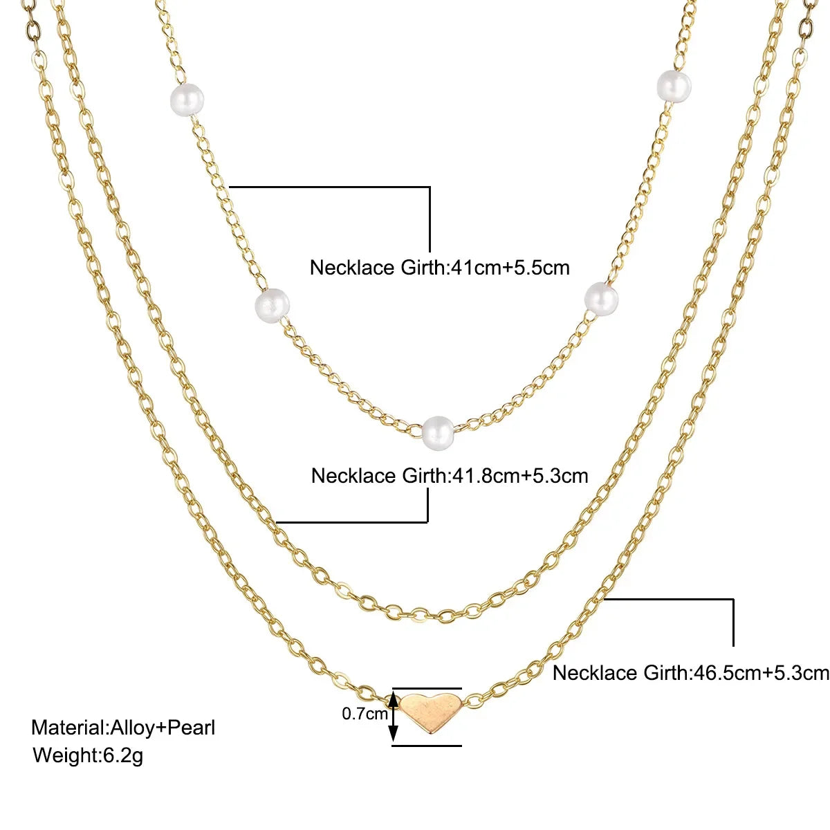 Elegant Layered Necklace Pearl Cross Heart Gold Chain Women