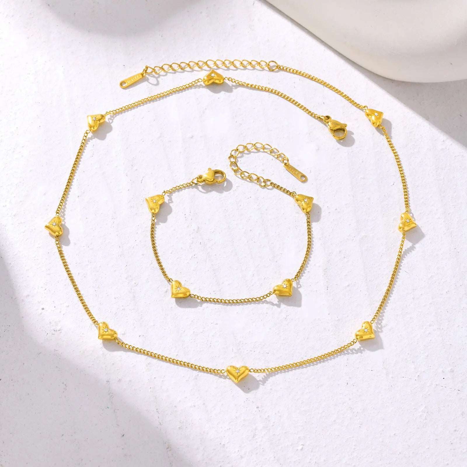 Heart Charm Necklace Gold Stainless Steel Adjustable Women