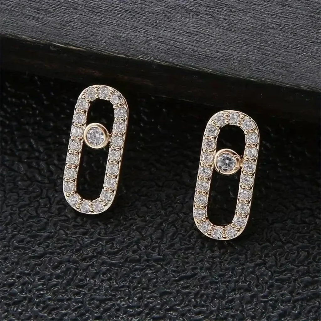 Oval Dangle Earrings Paperclip CZ Pendant Elegant Women Jewelry