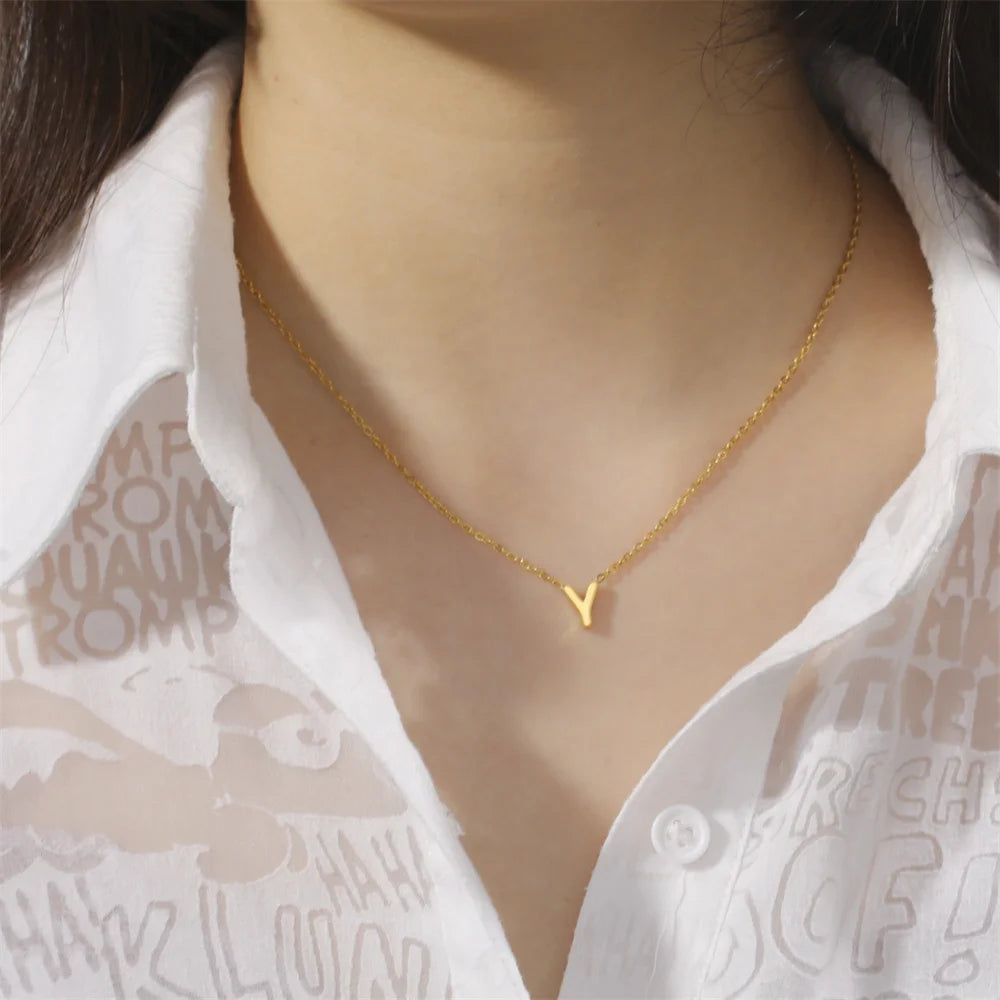 Elegant A-Z Initial Necklace Stainless Steel Alphabet Pendant for Women