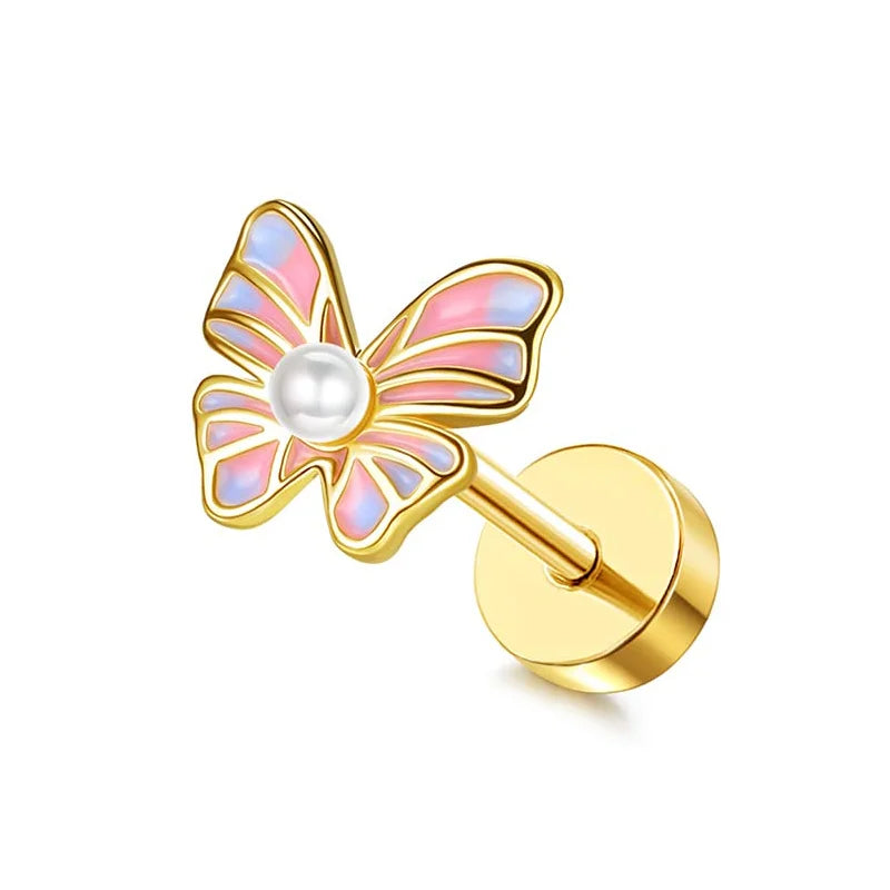 Surgical Steel Flat Back Cartilage Stud Earring Butterfly Flower