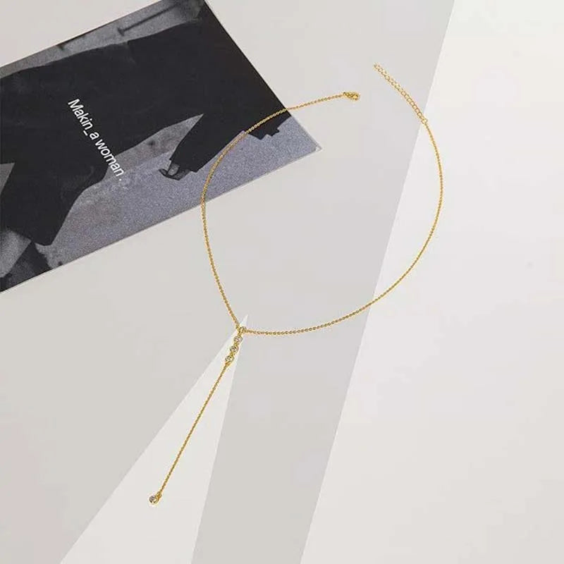 Y-Shaped Crystal Zircon Tassel Necklace Long Chain Choker Women