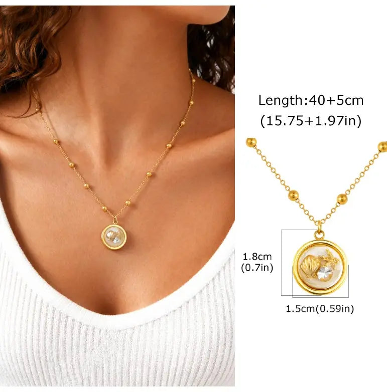 Sliding Water Droplet Pendant Necklace Gold Stainless Steel Waterproof