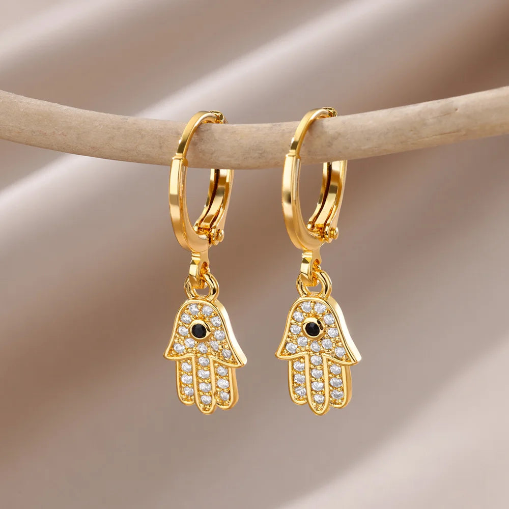 Gold Color Evil Eye Zircon Earrings Stainless Steel Vintage Style
