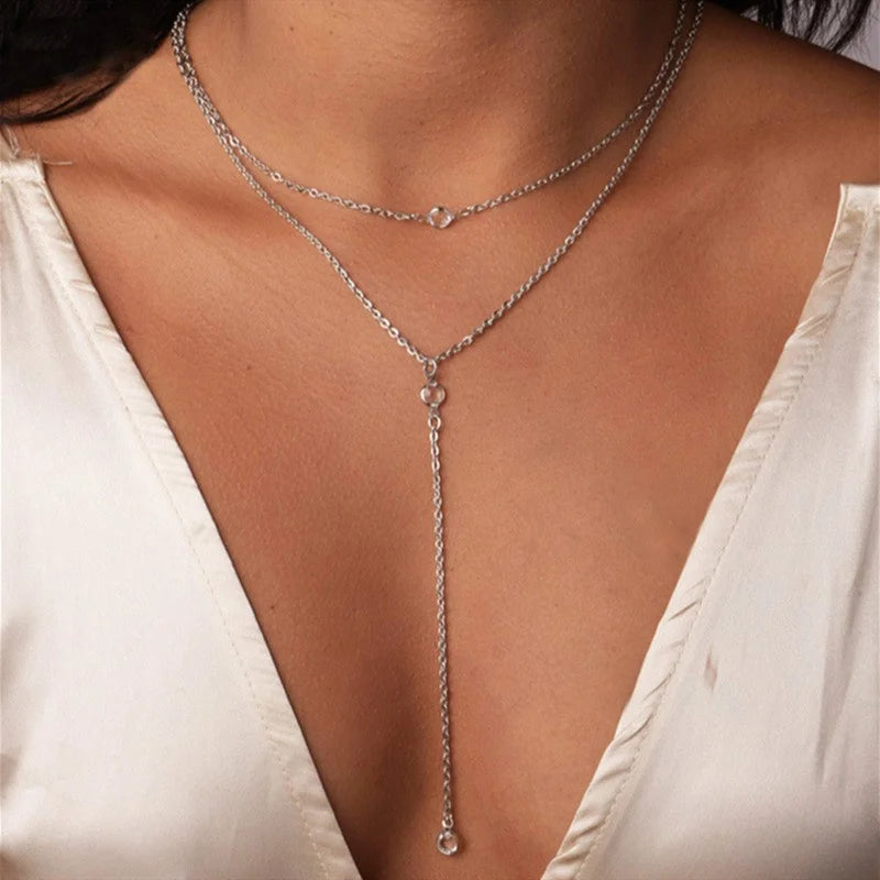 Minimalist Double Layer Y Necklace Long Drop Chain Collarbone Women