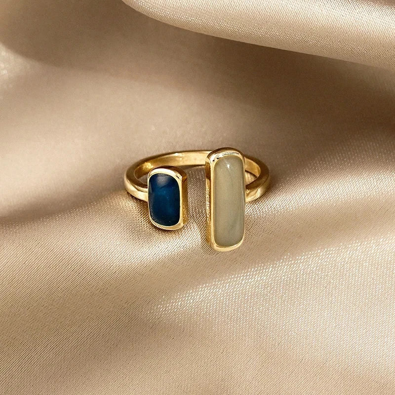 Adjustable Colorful Drip Glaze Ring Retro Geometric Gold Women