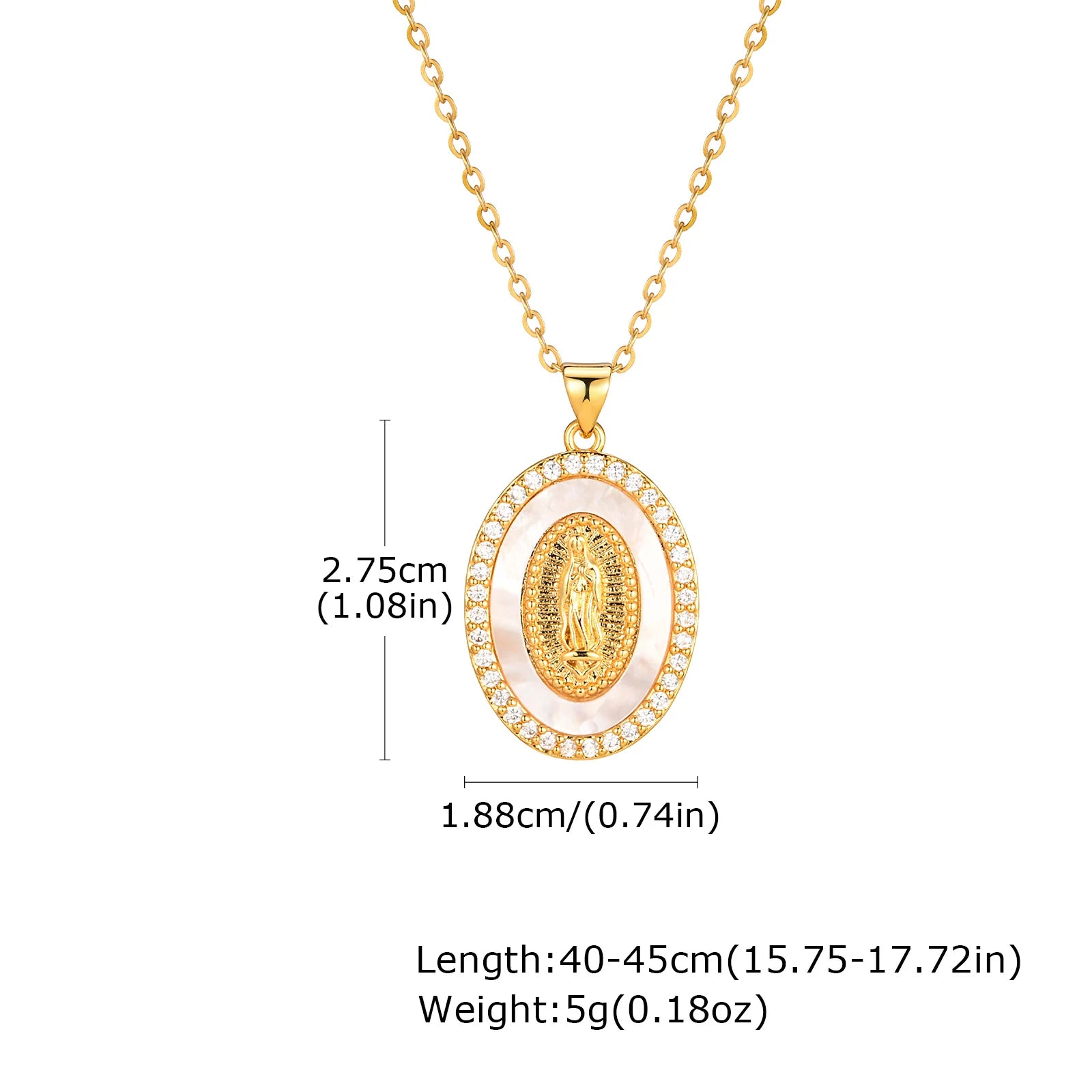 Elegant Guadalupe Mary Pendant Necklace with Sparkling Zircon Inlay