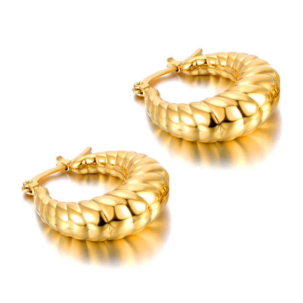 Lokaer Geometric Circle Earrings 14K Gold Stainless Steel Women