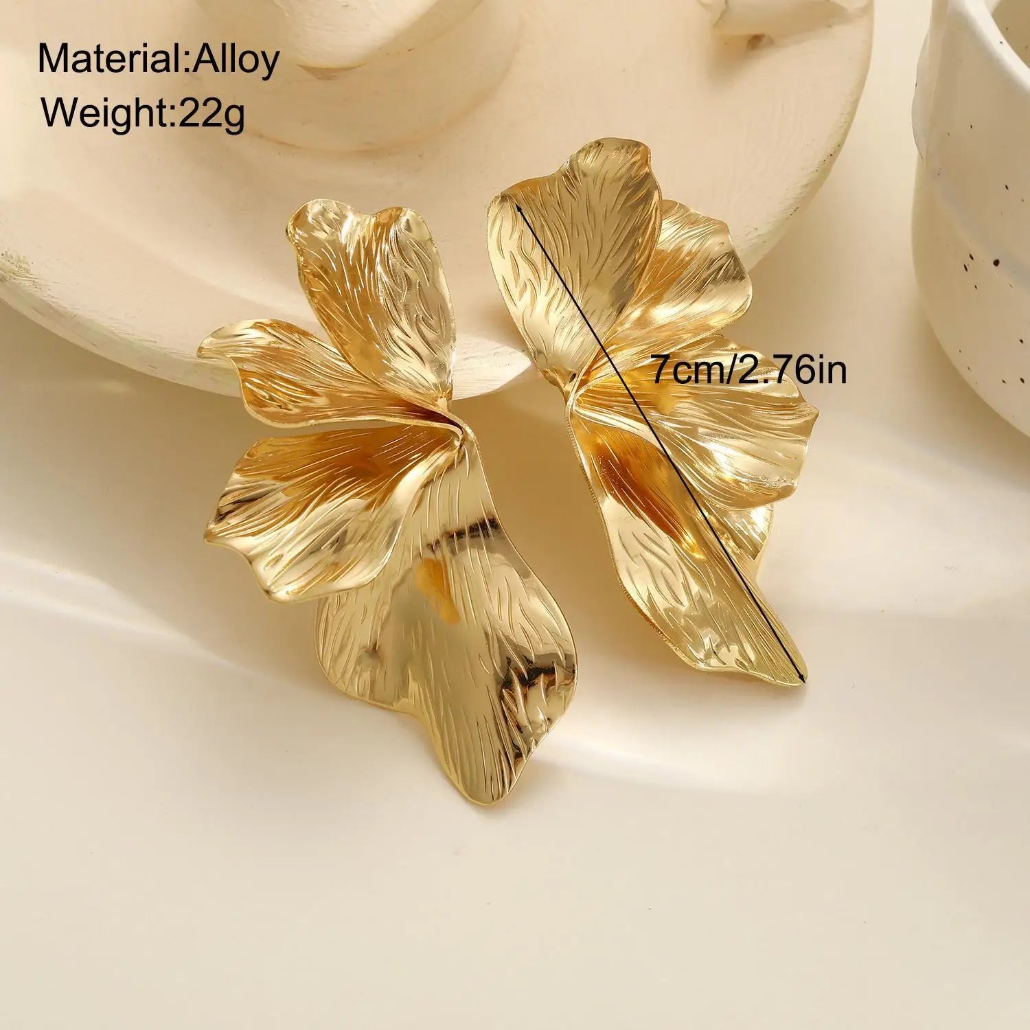 Gold Double Layer Flower Dangle Earrings Stainless Steel Vintage