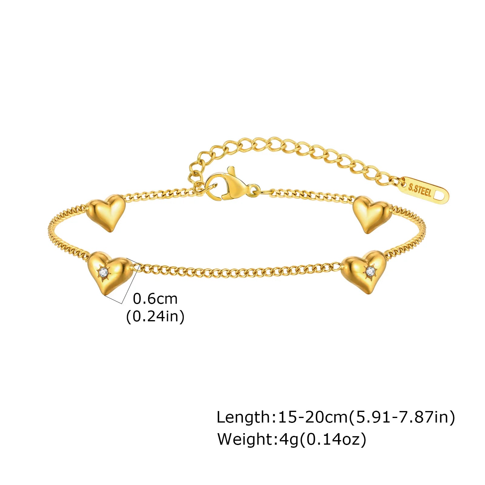 Heart Charm Necklace Gold Stainless Steel Adjustable Women