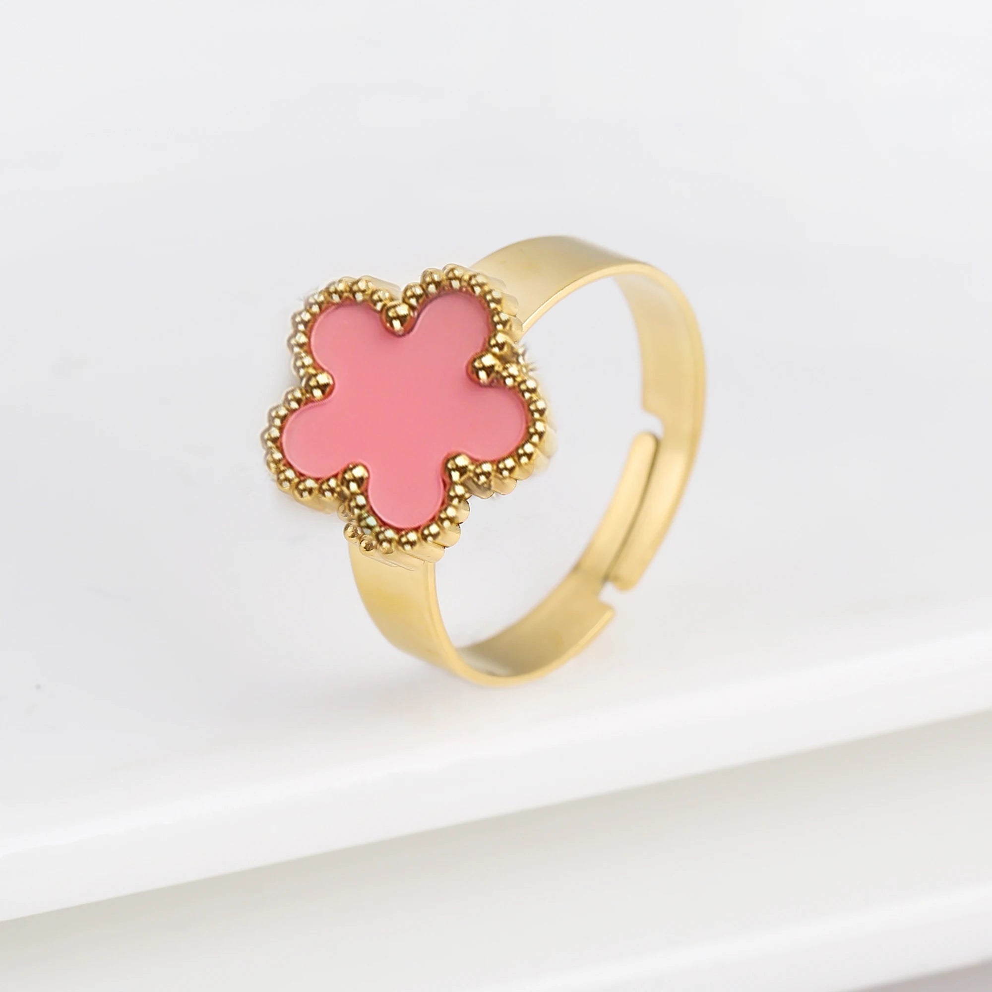 Lucky Five Leaf Clover Jewelry Set Stainless Steel Bangle Ring Women