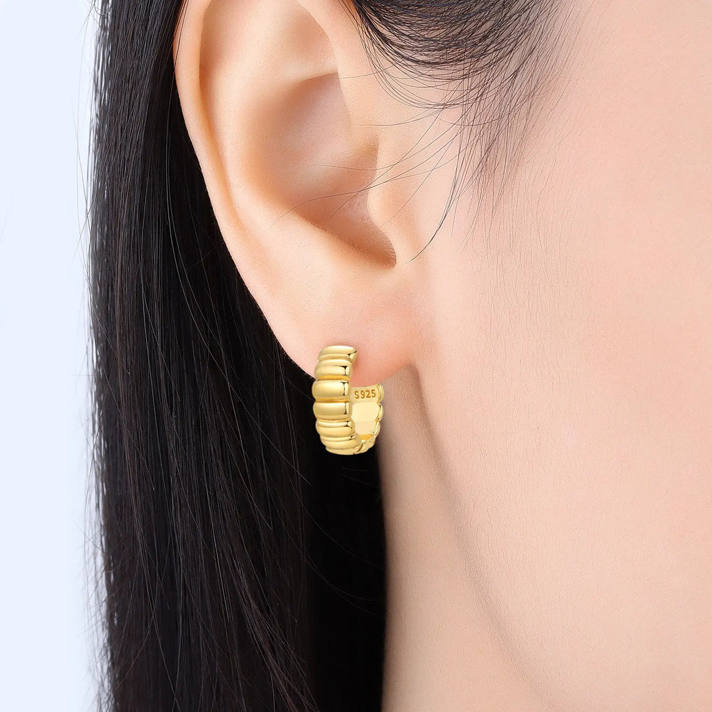 Elegant Square Hoop Earrings 18K Gold S925 Women Jewelry