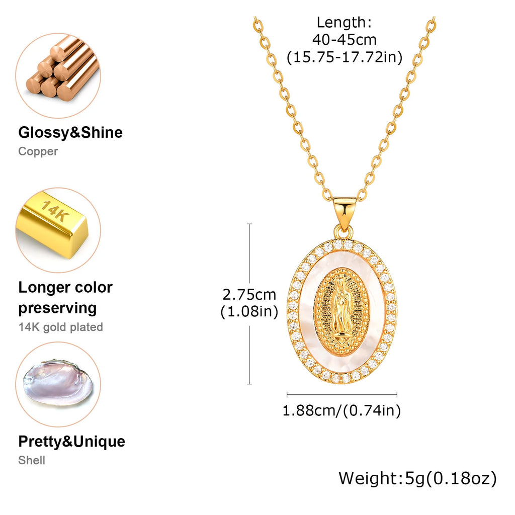 Elegant Guadalupe Mary Pendant Necklace with Sparkling Zircon Inlay