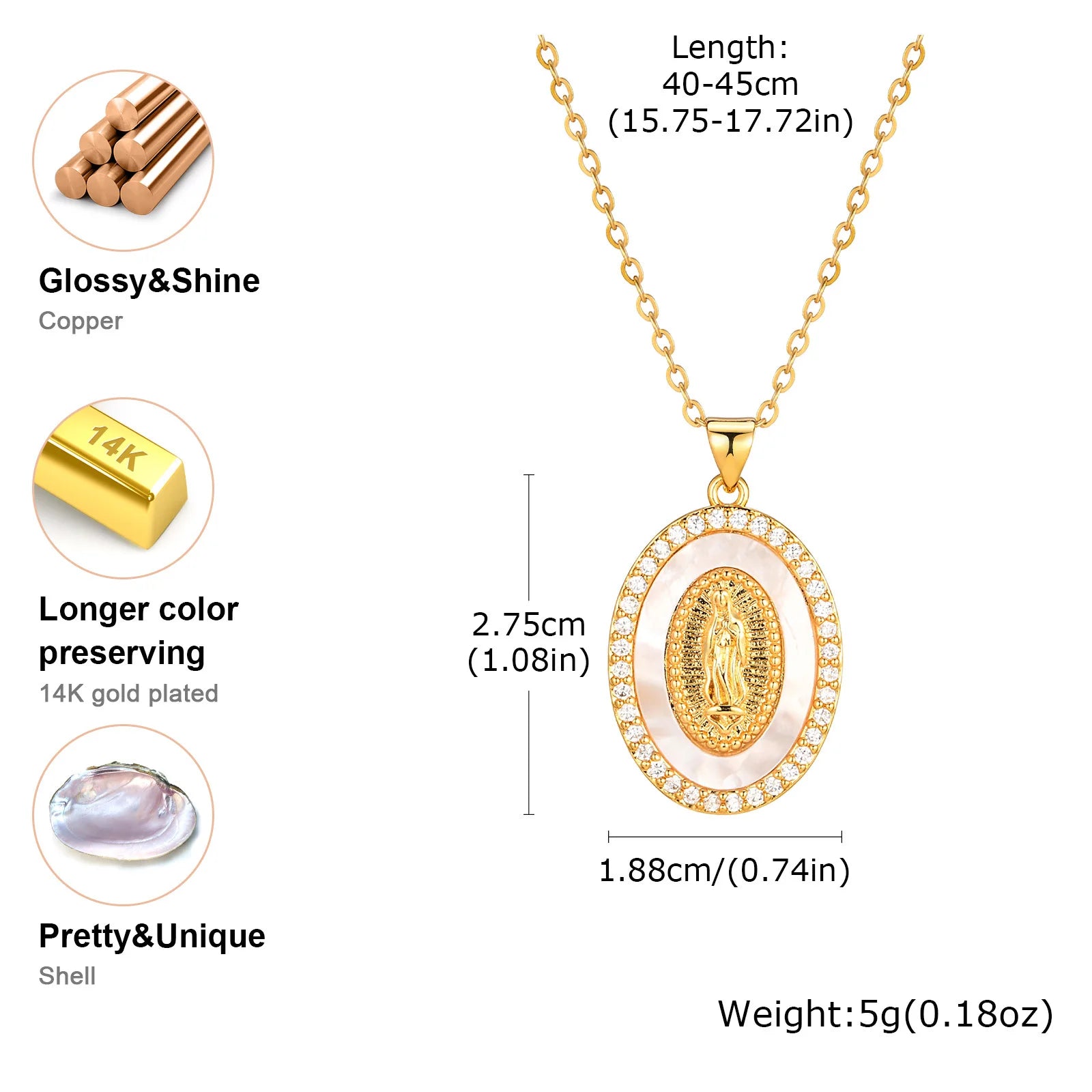 Elegant Guadalupe Mary Pendant Necklace with Sparkling Zircon Inlay